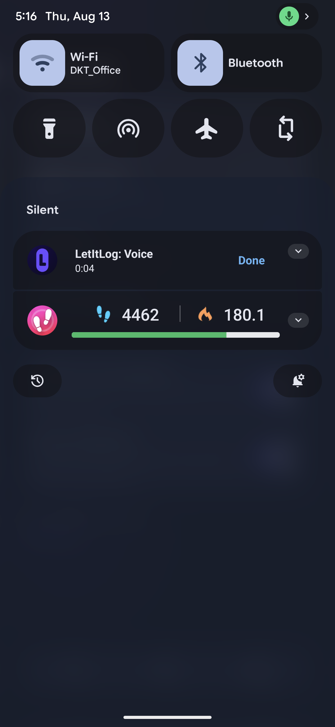 LetItLog notification recording with a Done action