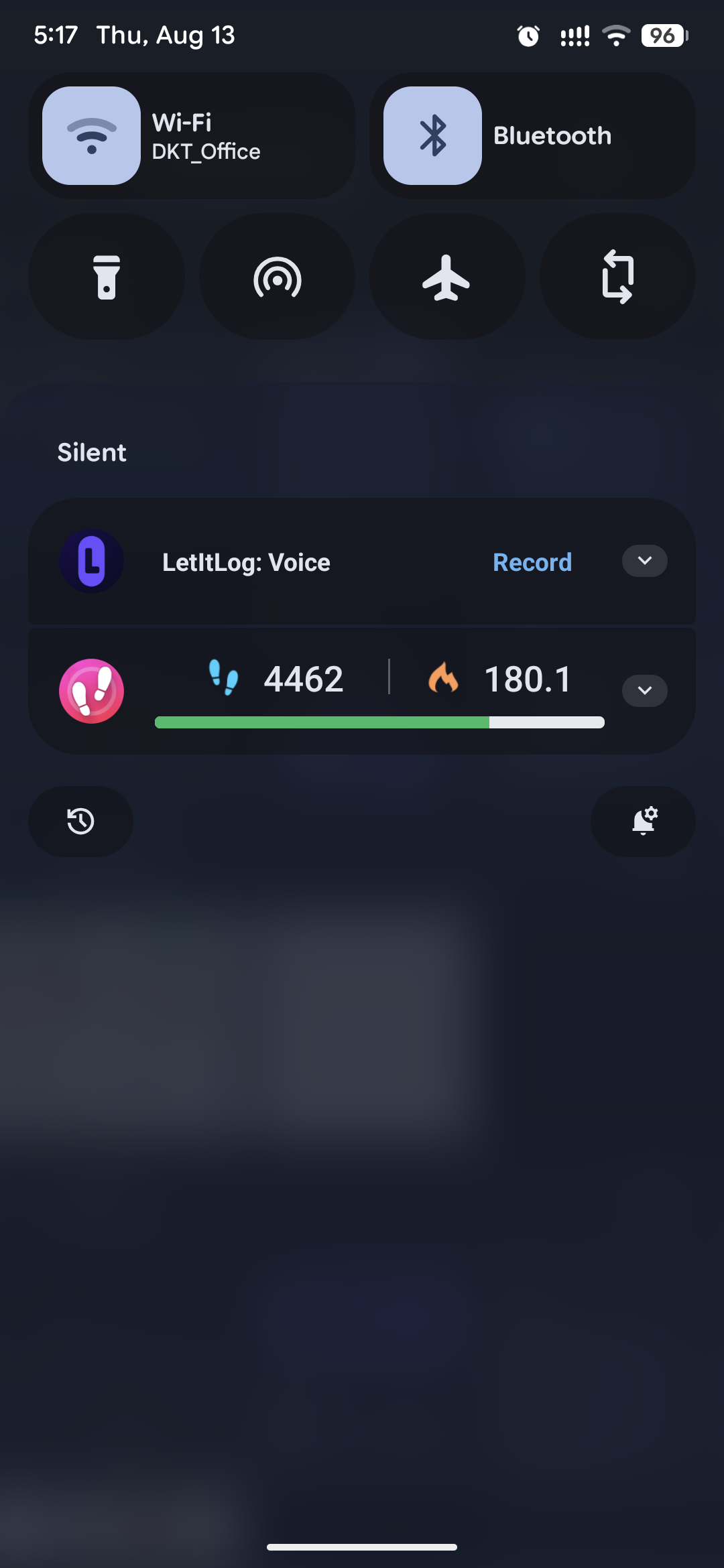 LetItLog ongoing notification with a Record action